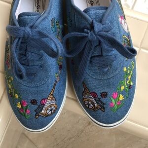 Sebastino colorful denim embroidered sneakers